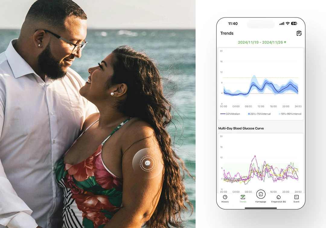 LinX app displaying continuous glucose trends